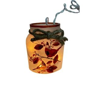 Stony Creek Cardinal‎ w aspen jar w rope glass birds lighted bca1272
